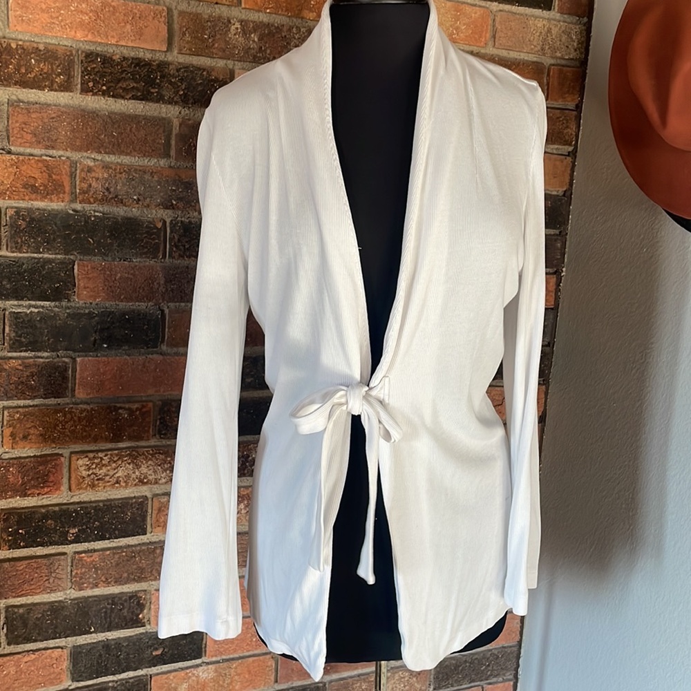 LNA White Ribbed Knit Front Tie Cardigan‎ Shawl Collar Long Sleeve Size M
